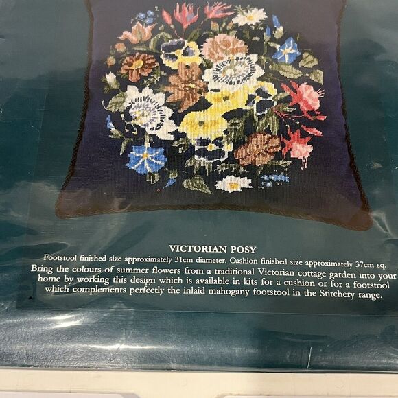 Stitchery Needlepoint Kit Victorian Posy Embroidery Footstool or Pillow Crewel - Picture 3 of 8